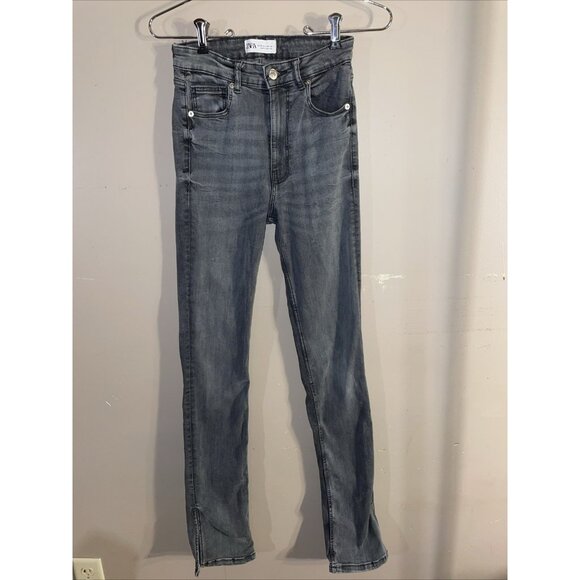 Zara Denim - Zara Skinny Gray Jeans Stretch Ankle Slit No Flaws 90% Eco Grown Cotto Wms Sz 4